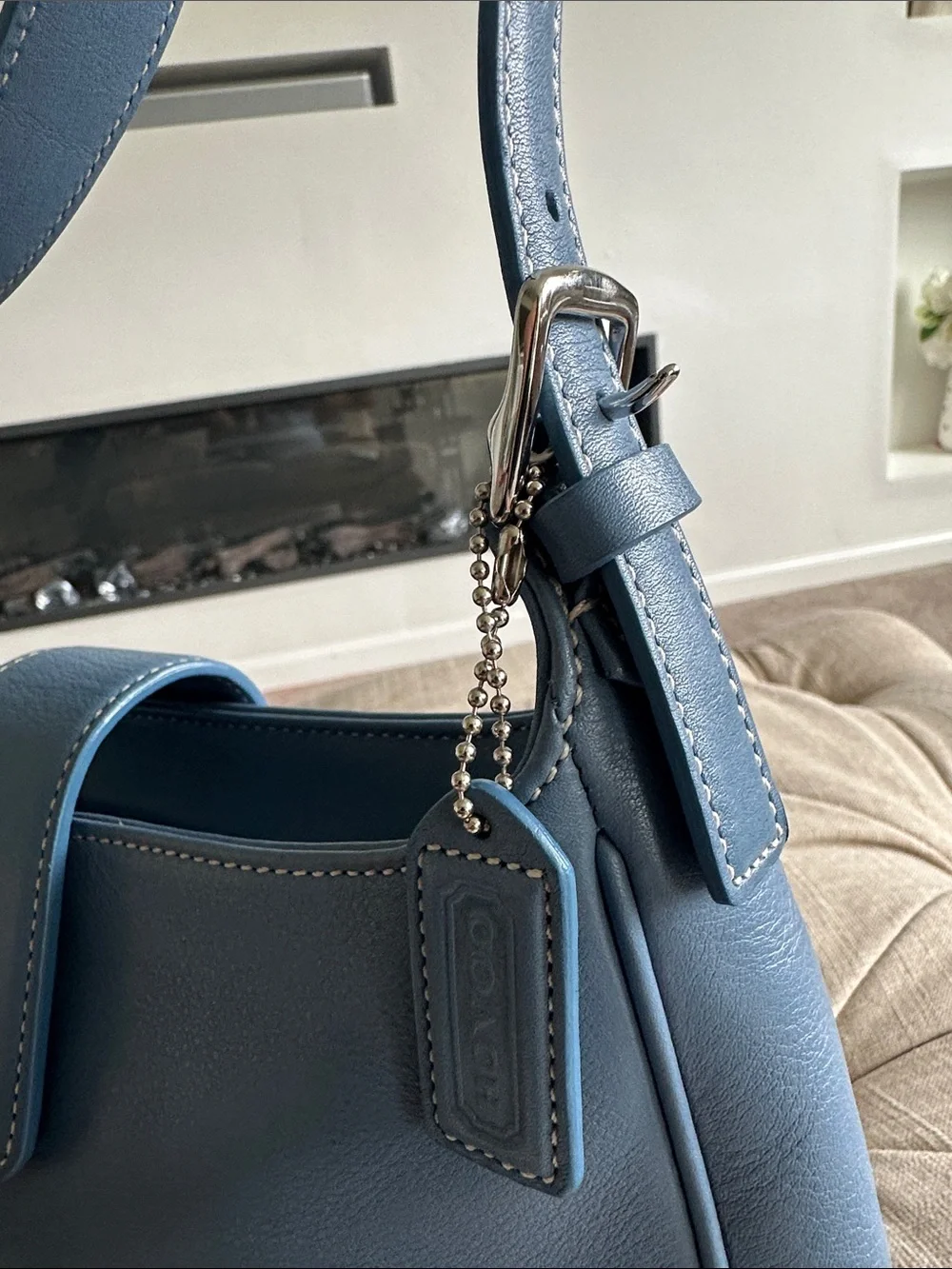COACH Blue Leather Shoulder Bag with Silver Hardware